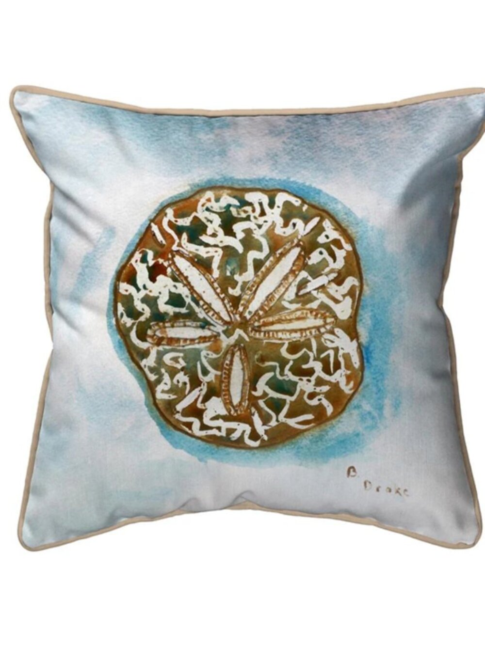 Betsy Drake SAND DOLLAR Size 12" x 12“ Shell Art Indoor/Outdoor Pillow